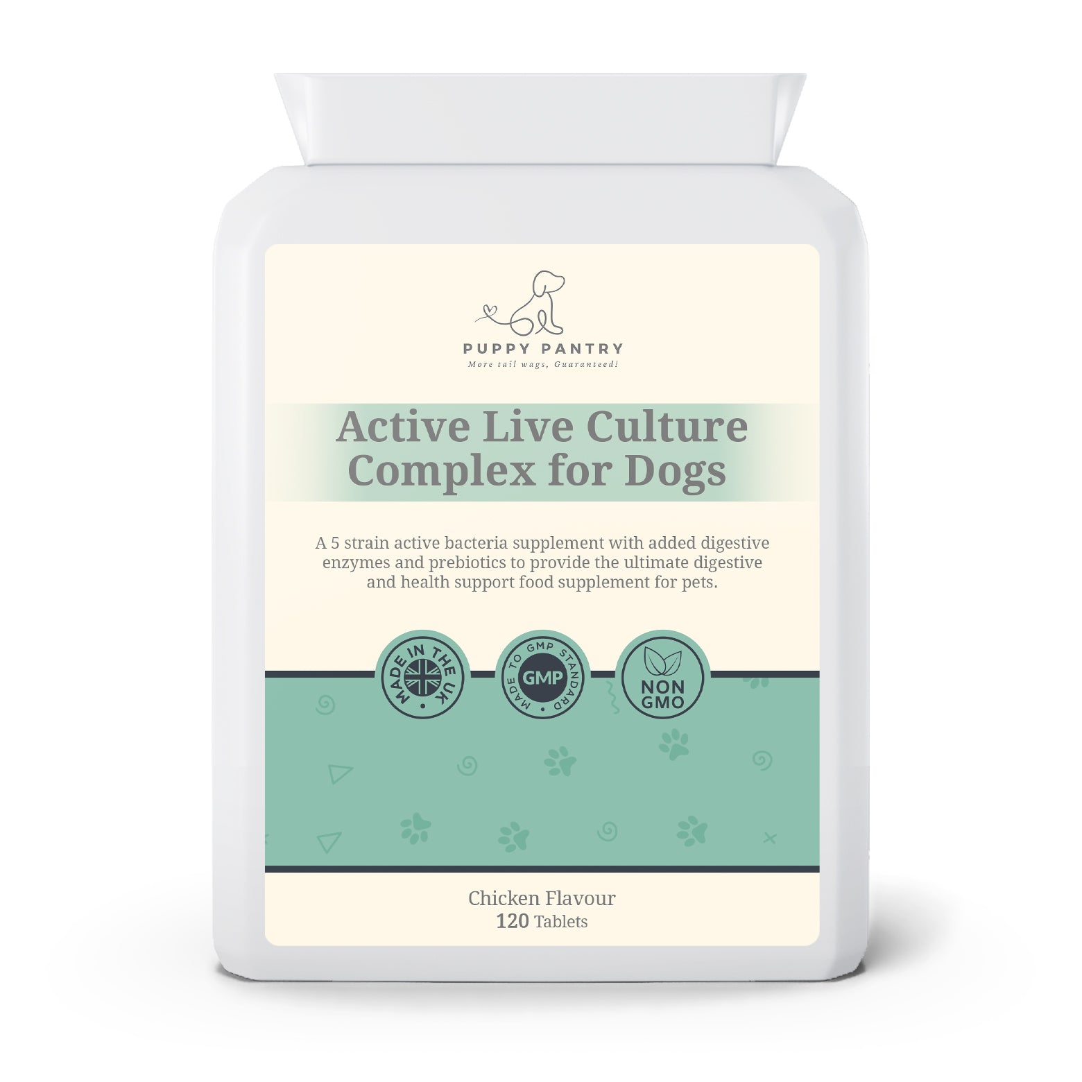 Gut Health Supplement for Dogs - Probiotics, Prebiotics, Enzymes - Chicken Flavor - 120 Tablets - Dog Digestive Support - Puppy Pantry