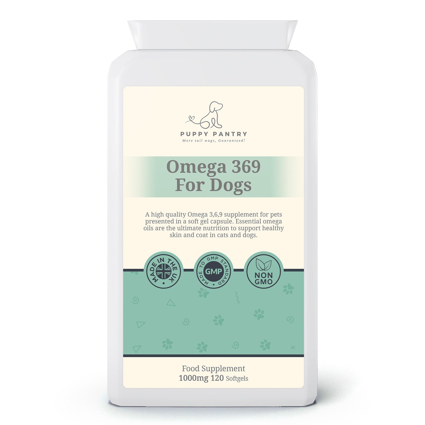 Omega 3,6,9 for Dogs: Soft Gel Capsules for a Healthy Brain, Skin & Coat (120 Tablets) - Puppy Pantry
