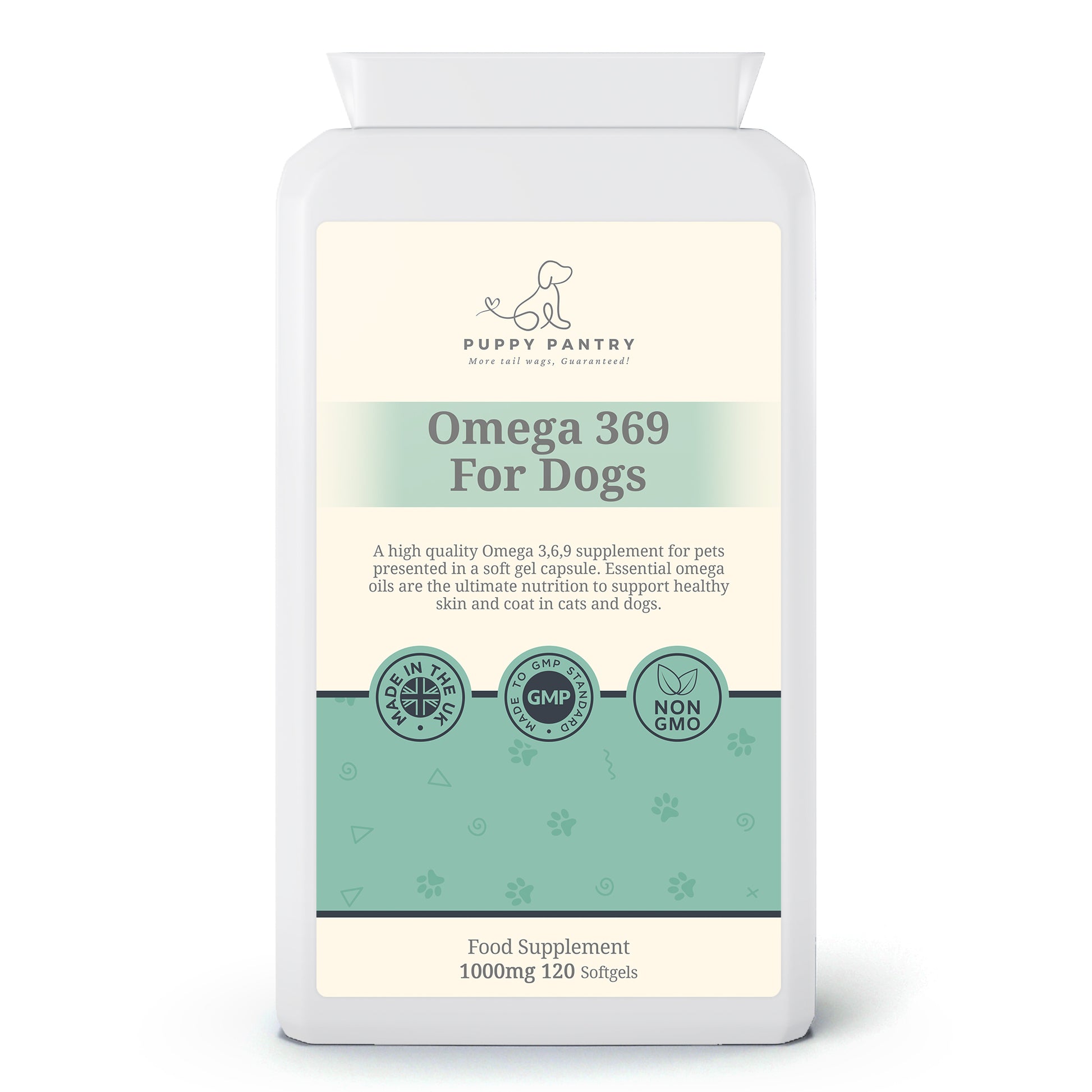 Omega 3,6,9 for Dogs: Soft Gel Capsules for a Healthy Brain, Skin & Coat (120 Tablets) - Puppy Pantry