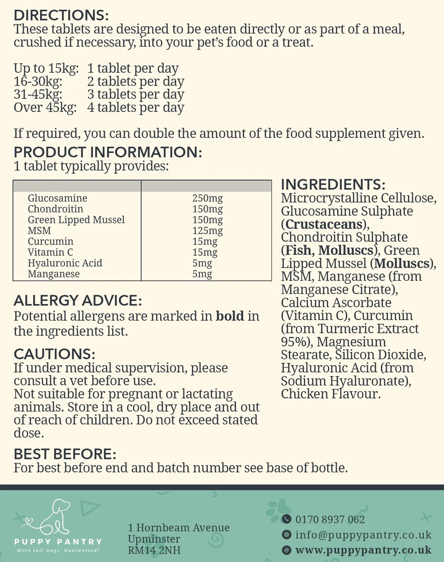 Dog Joint Support Tablets – Advanced Formula for Mobility & Comfort (120 Tablets) Puppy Pantry