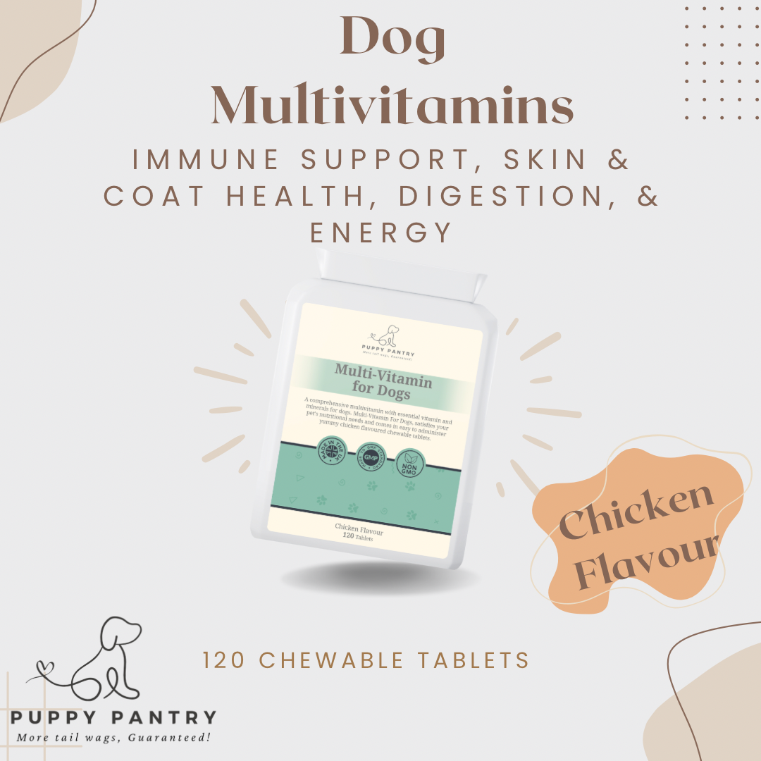 Dog Multivitamin - Immune Support, Skin & Coat Health, Digestion, & Energy - Chicken Flavor - 120 Chewable Tablets - Puppy Pantry