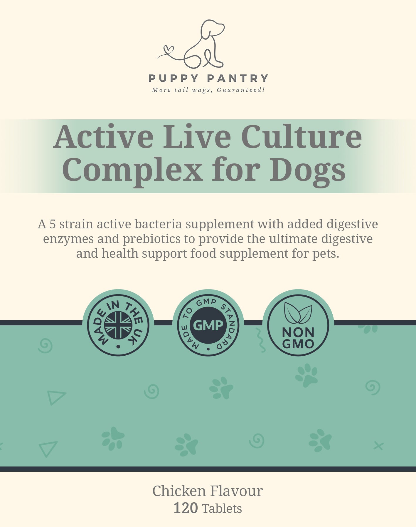 Gut Health Supplement for Dogs - Probiotics, Prebiotics, Enzymes - Chicken Flavor - 120 Tablets - Dog Digestive Support - Puppy Pantry