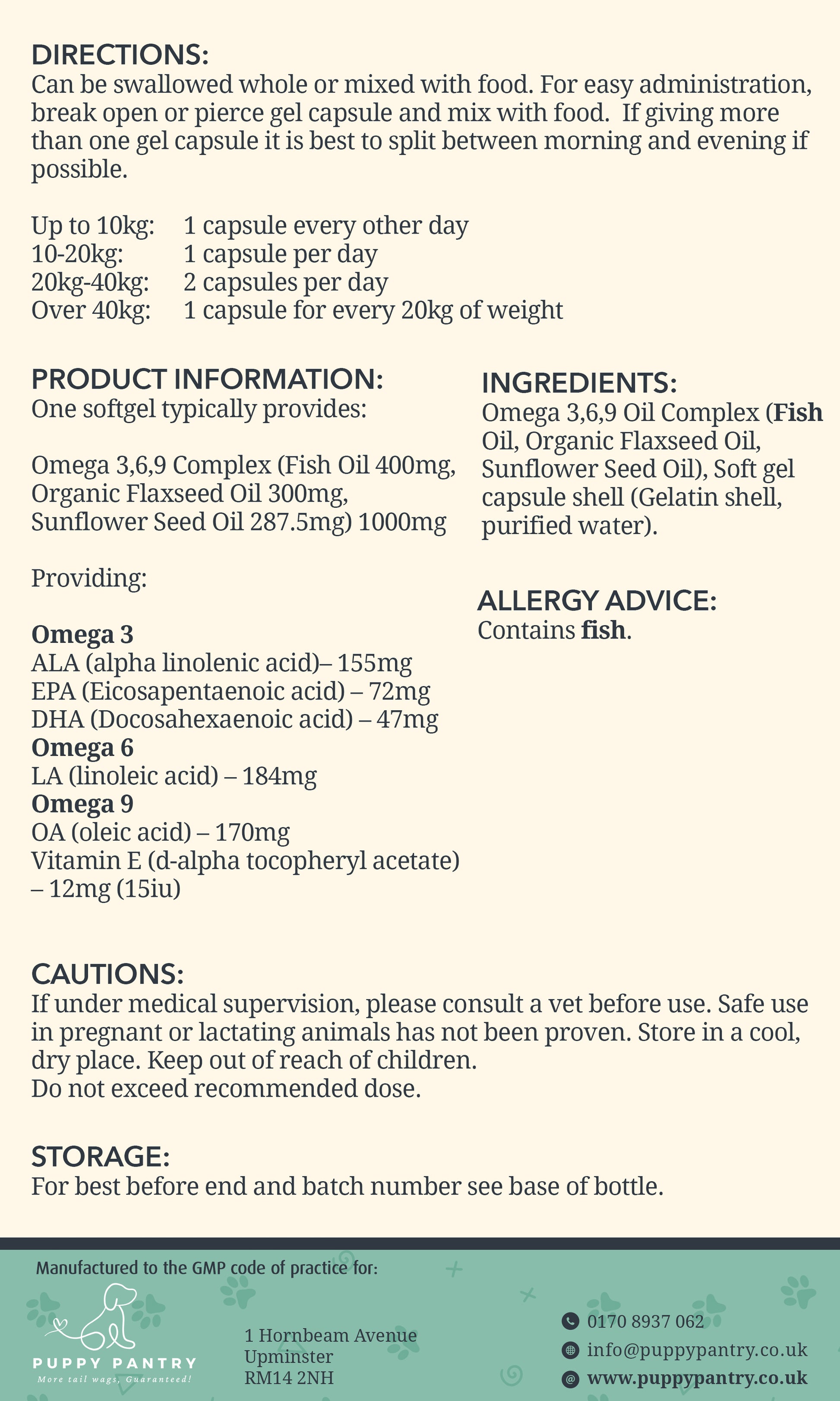 Omega 3,6,9 for Dogs: Soft Gel Capsules for a Healthy Brain, Skin & Coat (120 Tablets) - Puppy Pantry