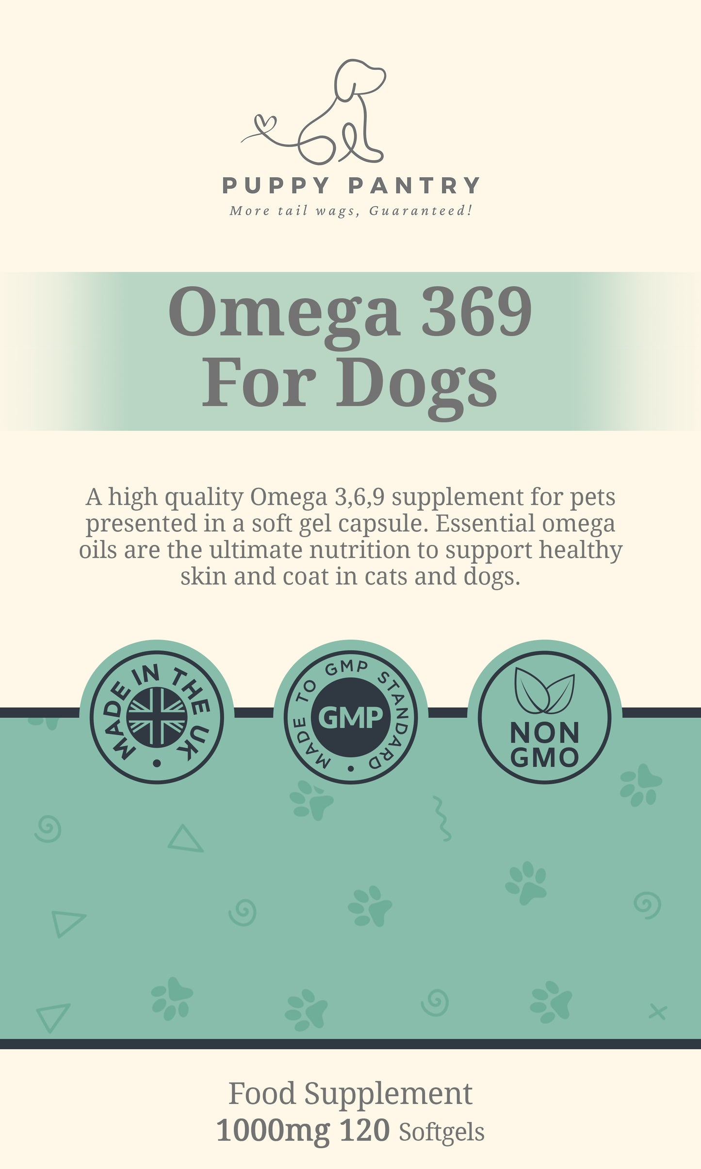 Omega 3,6,9 for Dogs: Soft Gel Capsules for a Healthy Brain, Skin & Coat (120 Tablets) - Puppy Pantry