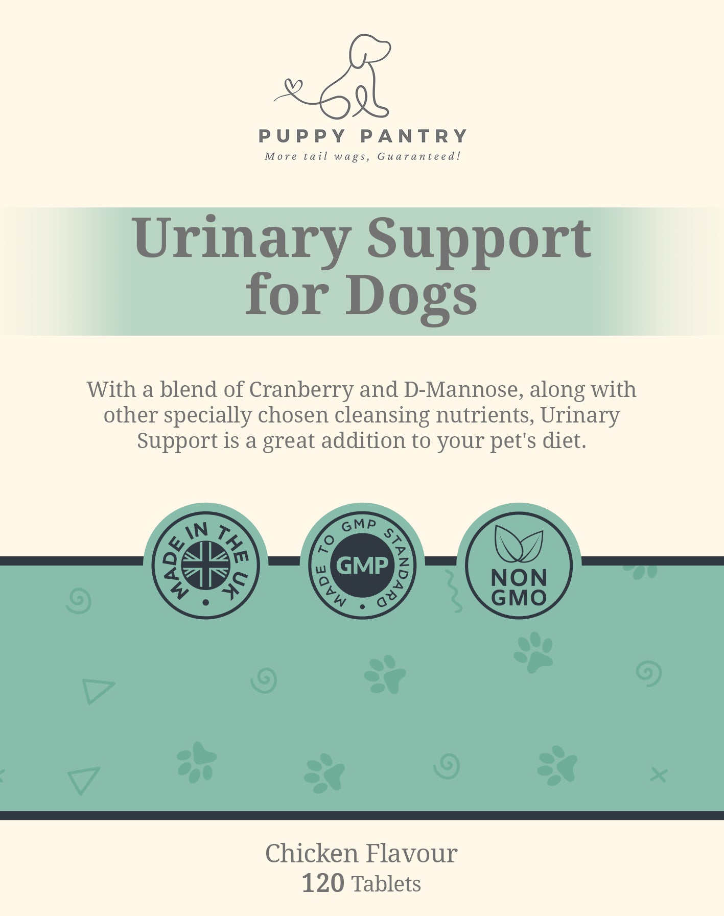 Dog Incontinence & UTI Support Tablets - Bladder Control, Kidney Support & Urinary Tract Health - Natural Supplements with Cranberry & D-Mannose - Puppy Pantry