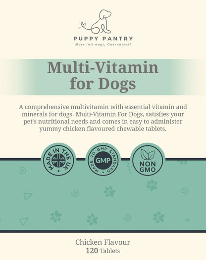 Dog Multivitamin Tablets – Complete Daily Nutrition for Optimal Health. Heart, Brain & Energy (120 Tablets) Puppy Pantry