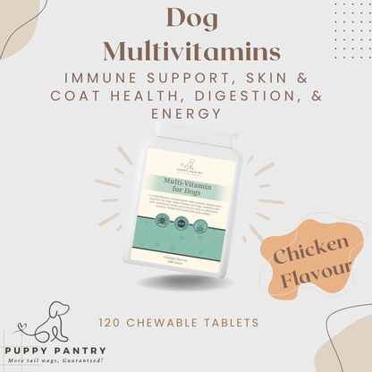 Puppy Pantry Dog Multivitamin - Immune Support, Skin & Coat Health, Digestion, & Energy - Chicken Flavor - 120 Chewable Tablets