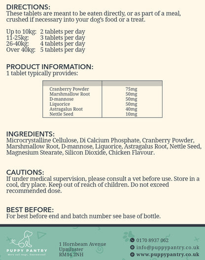 Dog Incontinence & UTI Support Tablets - Bladder Control, Kidney Support & Urinary Tract Health - Natural Supplements with Cranberry & D-Mannose